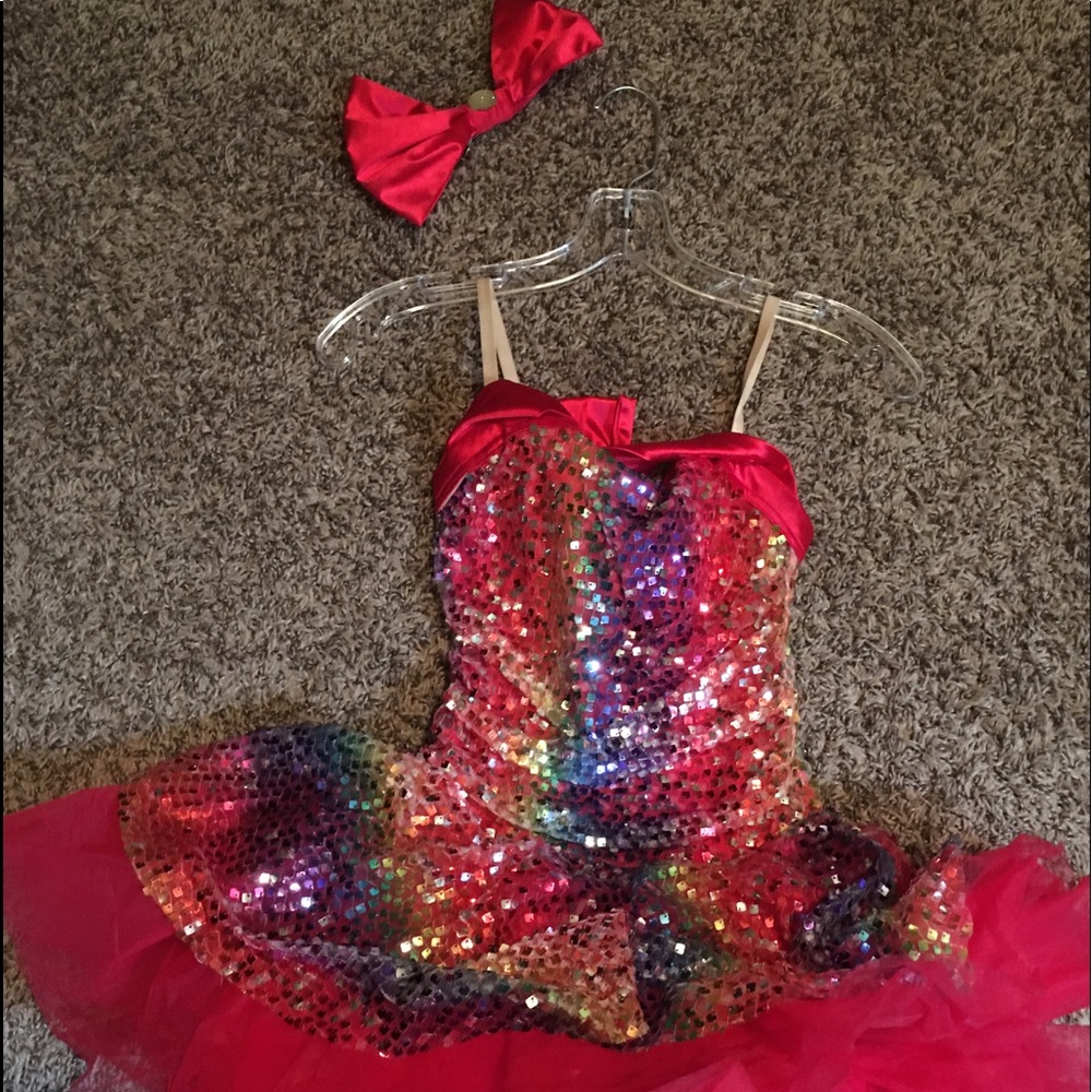 *Red w/ rainbow sequence girls dance costume